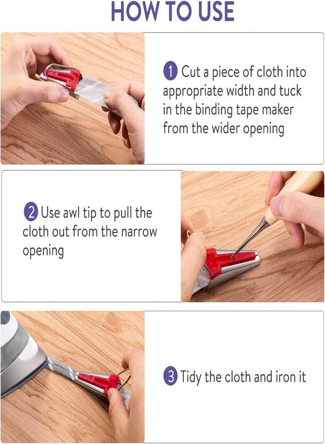 GEMSY مجموعة أدوات صنع شريط الحواف المائل من Gemsy بخمسة أحجام - 1/4 بوصة، 3/8 بوصة، 1/2 بوصة، 3/4 بوصة، 1 بوصة، مع أدلة معدنية للخياطة اليدوية وتغليف الأقمشة - Image 3